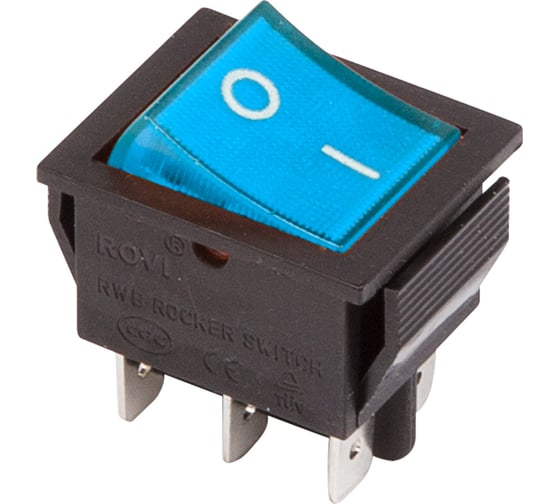 Клавишный переключатель REXANT 250v 15а (6с) on-on синий с подсветкой (rwb-506, sc-767) 36-2351 1