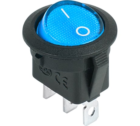 Клавишный круглый выключатель REXANT 12v 20а (3с) on-off синий с подсветкой (rwb-214) 36-2586