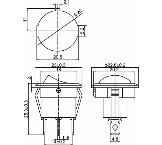 Клавишный круглый выключатель REXANT 12v 20а (3с) on-off синий с подсветкой (rwb-214) 36-2586