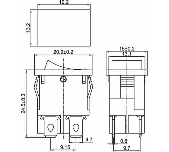 Клавишный выключатель REXANT 250v 6а (4с) on-off черный mini (rwb-208, sc-768) 36-2146