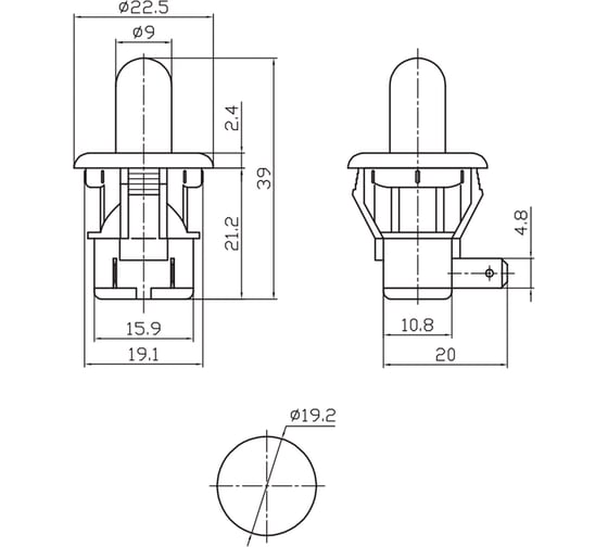 Выключатель-кнопка (мебельная) REXANT 250v 2.5а (2с) on-(off) б/фикс белый (pbs-19с) 36-3020