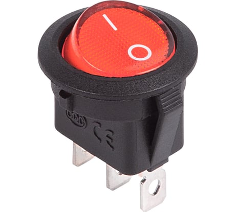 Клавишный круглый выключатель REXANT 12v 20а (3с) on-off красный с подсветкой (rwb-214) 36-2585