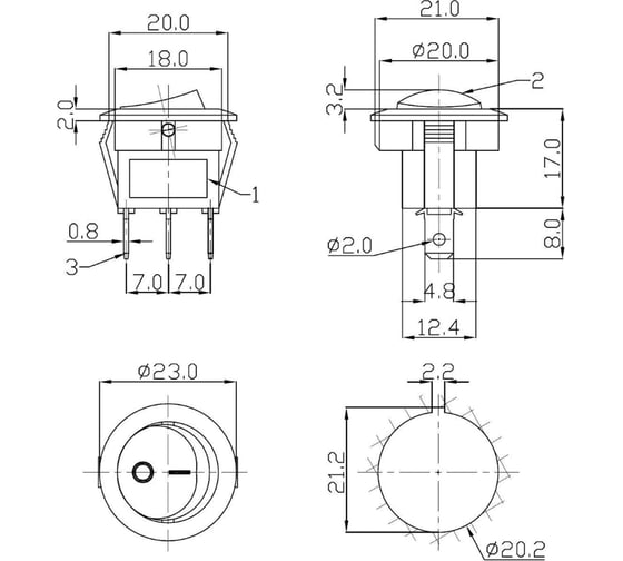Клавишный круглый выключатель REXANT 12v 20а (3с) on-off красный с подсветкой (rwb-214) 36-2585