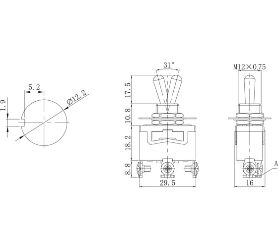 Тумблер REXANT 250v 15а (3c) on-on однополюсный (kn-102) 36-4111