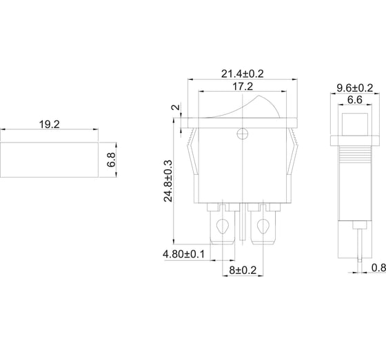 Клавишный выключатель REXANT 250v 6а (2с) on-off красный mini (rwb-103, sc-766, mrs-101-5) 36-2051