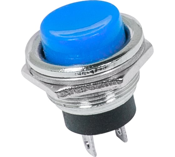 Выключатель-кнопка REXANT металл 250v 2а (2с) off-(on) d16.2 синяя (rwd-306) 36-3352 1