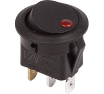Клавишный выключатель 12В, 20А, (3с), вкл-выкл, черный, с красной подсветкой (RWB-215, MIRS-101Е-8С/D), круглый, 10 шт. REXANT 36-2580