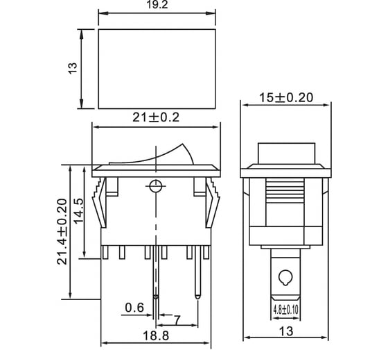 Клавишный выключатель REXANT 250v 6а (2с) on-off черный mini (rwb-201, sc-768) 36-2110
