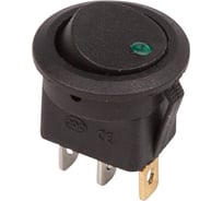 Клавишный выключатель 12В, 20А, (3с), вкл-выкл, черный, с зеленой подсветкой (RWB-215, MIRS-101Е-8С/D), круглый, 10 шт. REXANT 36-2583
