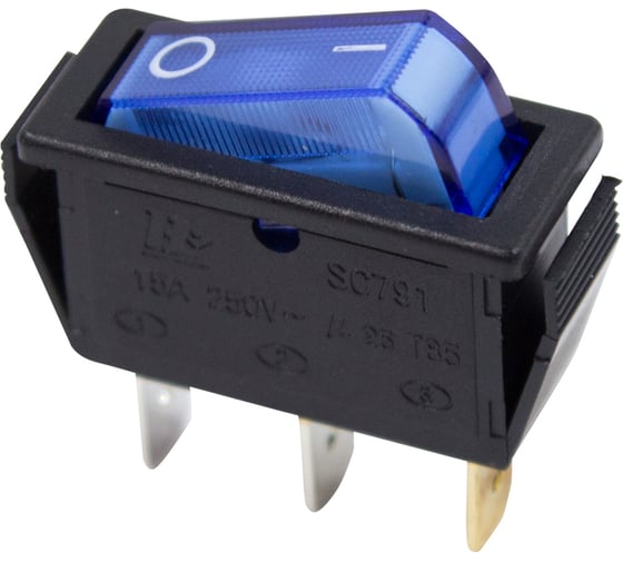 Клавишный выключатель REXANT 250В, 15А, (3с), ON-OFF, синий с подсветкой (RWB-404, SC-791, IRS-101-1C), упаковка (10 шт.) 36-2211
