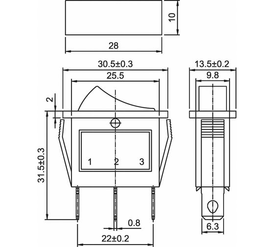 Клавишный выключатель REXANT 250В, 15А, (3с), ON-OFF, синий с подсветкой (RWB-404, SC-791, IRS-101-1C), упаковка (10 шт.) 36-2211