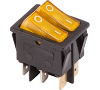 Клавишный выключатель 250В, 15А, (6с), вкл-выкл, желтый с подсветкой, двойной (RWB-511, SC-797), 10 шт. REXANT 36-2413