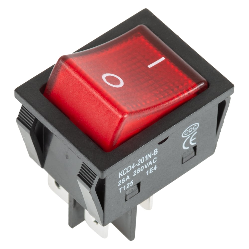 Выключатель клавишный 250v 25а 4с on-off красный с подсветкой Rexant