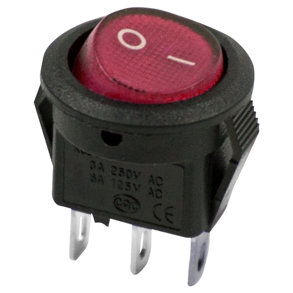 Клавишный круглый выключатель REXANT 250v 3а (2с) on-off красный micro .