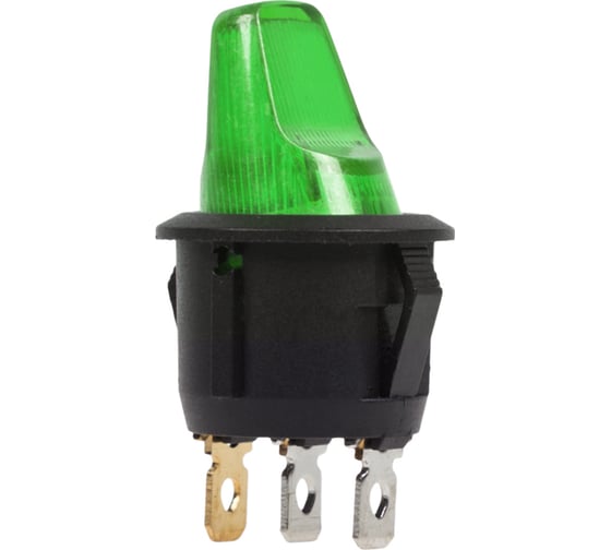 Клавишный круглый выключатель REXANT 12v 16а (3с) on-off зеленый с подсветкой (rwb-224, sс-214) 36-2593