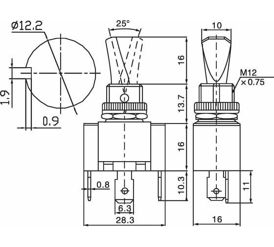 Тумблер REXANT 12v 30а (3c) on-off однополюсный с красной led подсветкой (asw-07d-2) 36-4350