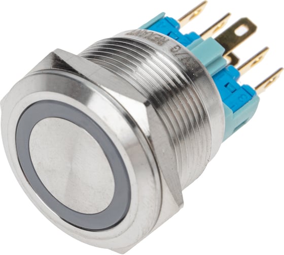 Антивандальная кнопка REXANT ø 22, 12в, led, без фиксации, 6с, off-(on)/on-(off), зеленая подсветка 36-3534 1