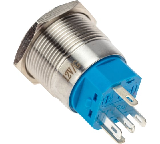 Антивандальная кнопка REXANT d 22, 12В(LED), без фиксации, (5с), OFF-(ON)/ON-(OFF), подсветка зеленая, 10 шт. 36-3513