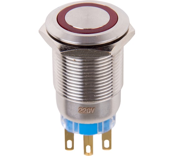 Антивандальная кнопка REXANT d19, 250В, без фиксации, (5с), OFF-(ON)/ON-(OFF), красная (A19-C1), 10 шт. 36-3450 1