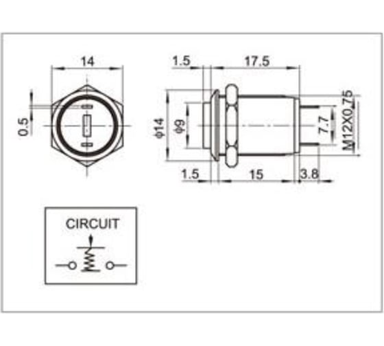 Антивандальная кнопка REXANT d12, без фиксации (2с), OFF-(ON), выпуклая (A12-B2), 10 шт. 36-3151