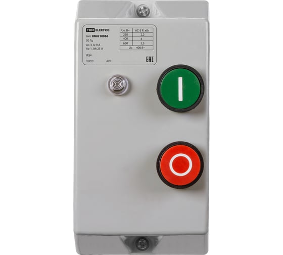 Контактор TDM КМН10960 9А в оболочке с индикатором Ue=380В/АС3 IP54 SQ0709-0022