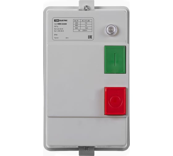Контактор TDM ELECTRIC КМН23260 32А в оболочке с индикатором Ue=220В/АС3 IP54 SQ0709-0029