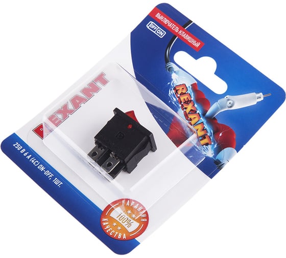 Клавишный выключатель REXANT 250v, 6а, 4с, on-off, красный, с подсветкой, mini (rwb-207, sc-768) 06-0300-A