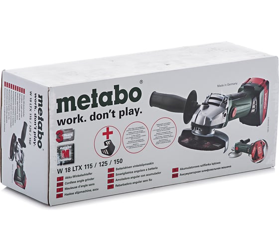 Аккумуляторная угловая шлифовальная машина metabo w 18 ltx 125 t03330