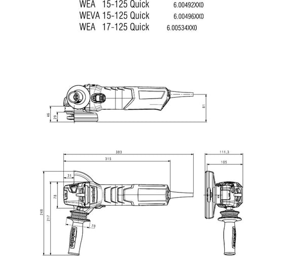 Угловая шлифовальная машина metabo wea 17 125 quick
