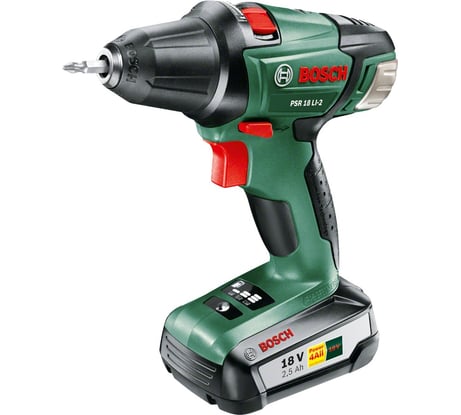 Фото дрели-шуруповерта Bosch PSR 18 LI-2 Set HG 1/2 bat., 2,5 Ah 060397330G Фото дрели-шуруповерта Bosch PSR 18 LI-2 Set HG 1/2 bat., 2,5 Ah 060397330G