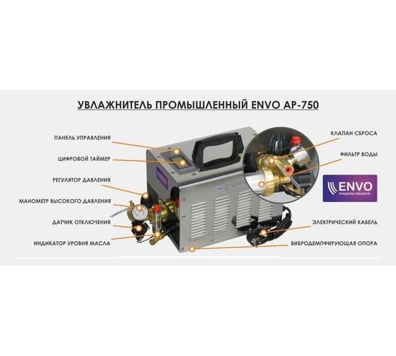 Промышленный увлажнитель высокого давления C-TECH ENVO AP-750 / комплект шланг 50м, форсунки 45 шт / до 300 м2 EV-2803-50-45