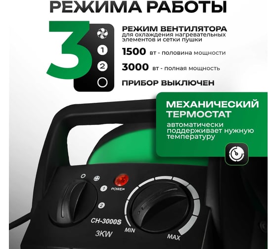 Электрическая тепловая пушка Electrolite CH 3000 S EL (3 кВт, керамический нагреватель, 3 режима) 5065