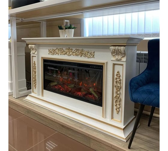 Каминокомплект InterFlame Маргарита ЕС (FREESPACE 40) с FREESPACE 40 бежевый с золотой патиной