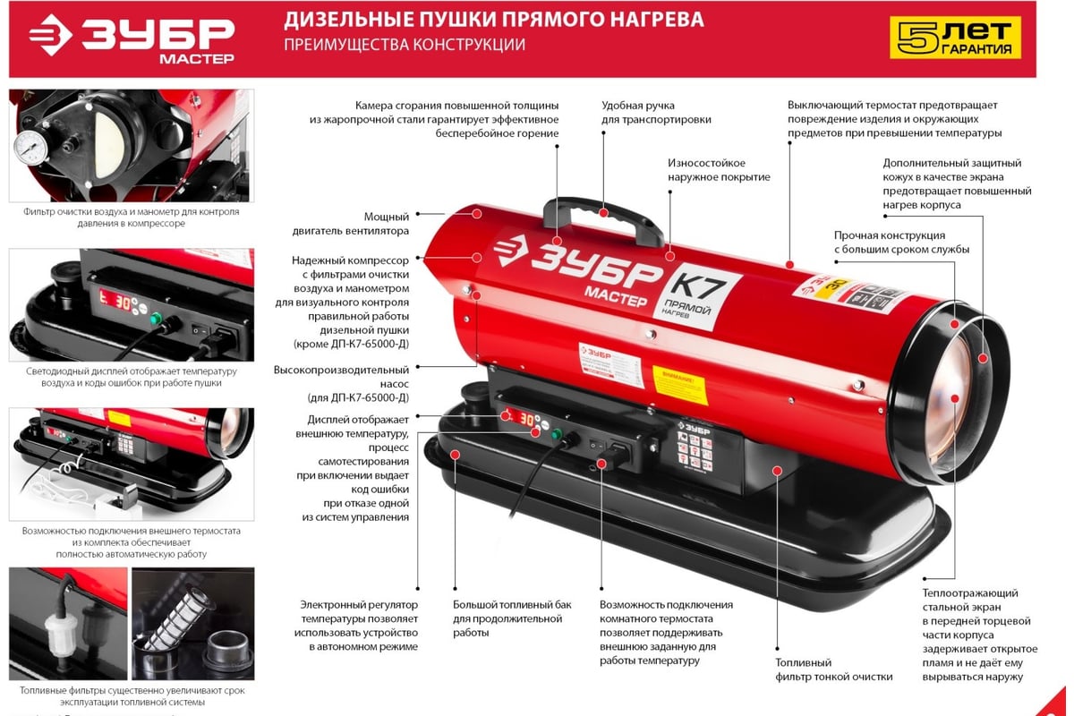 Дизельная тепловая пушка прямого нагрева ЗУБР ДП-К7-20000 - выгодная цена,  отзывы, характеристики, фото - купить в Москве и РФ