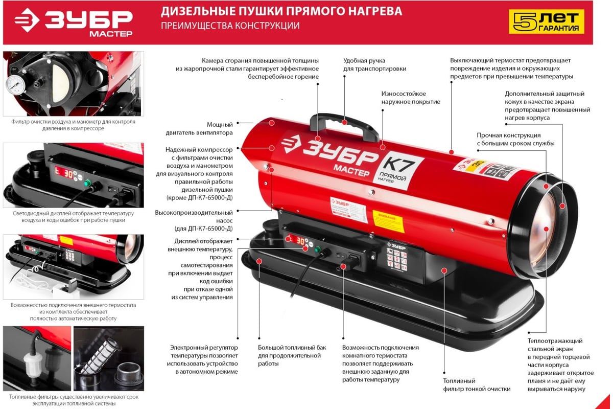 Дизельная тепловая прямого нагрева пушка ЗУБР МАСТЕР ДП-К5-15000