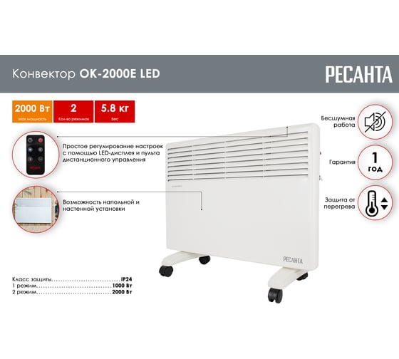 Конвектор Ресанта ОК-2000Е LED 67/4/14