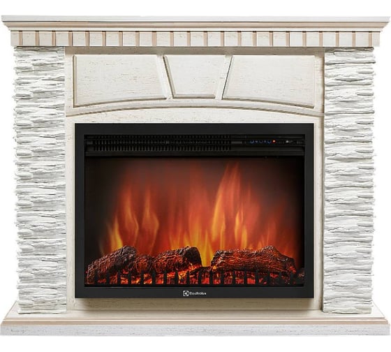Портал Firelight Porto 25 камень белый, шпон беленый дуб НС-1202853