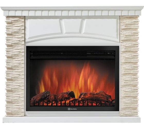 Портал Firelight Porto 25 камень белый, шпон беленый дуб НС-1202853