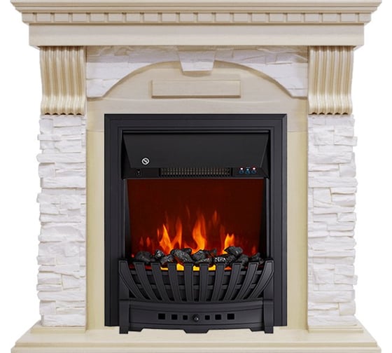 Каминокомплект Royal Flame Dublin арочный сланец крем.(слоновая кость) портал и очаг aspen black 64948584
