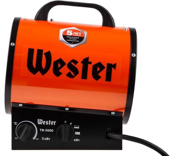Тепловентилятор электрический WESTER TB-5000 5 кВт, 400 м3/ч, 45 м2, 4.8 кг 615365
