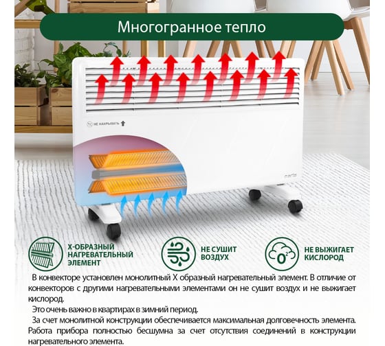 Конвекционный обогреватель MARTA MT-CH2452D белый жемчуг 38330