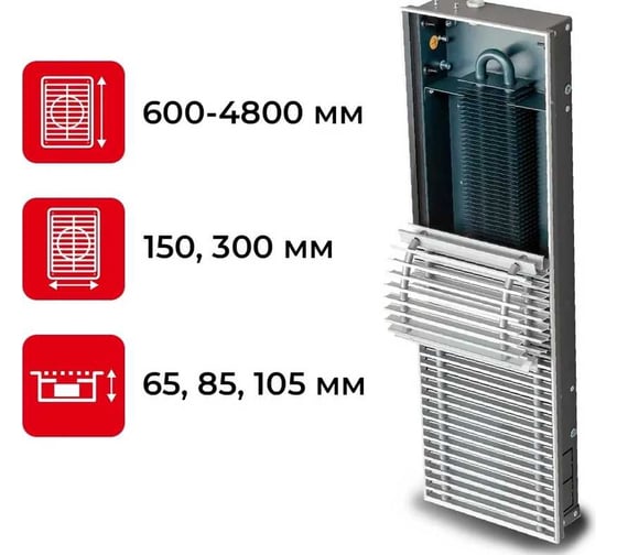 Встраиваемый конвектор с решеткой TECHNO Usual KVZ 250-140-3300 RH04005695К