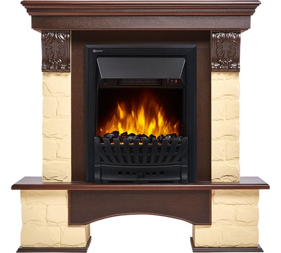 Угловой портал Firelight Forte Classic U камень бежевый, шпон темный дуб НС-1143548