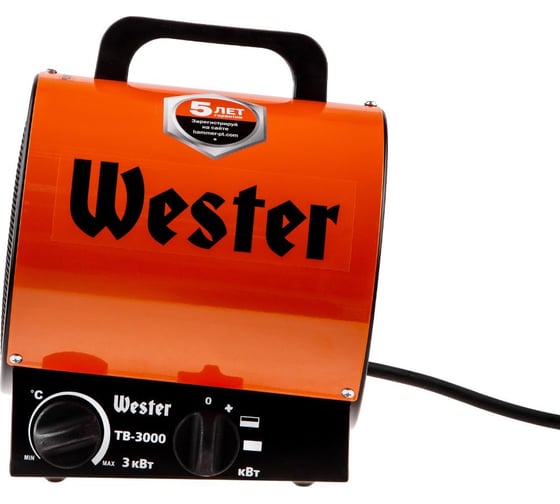 Электрический тепловентилятор Wester TB-3000 3кВт 300м3/ч 30м2 3.2кг 615364