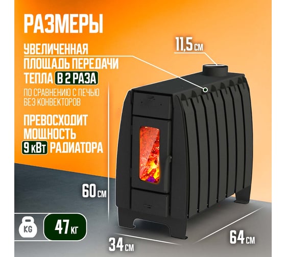 Отопительная печь ПЕЧЬМАСТЕР МАСТЕР 200 со стеклянной дверцей POMA-200GL