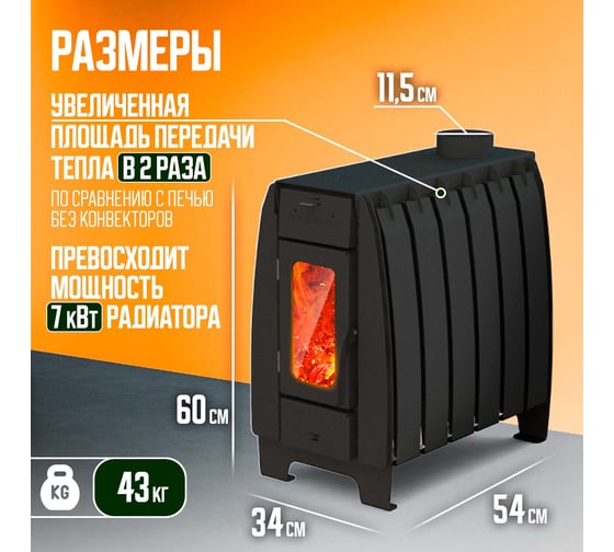 Отопительная печь ПЕЧЬМАСТЕР МАСТЕР 150 со стеклянной дверцей POMA-150GL