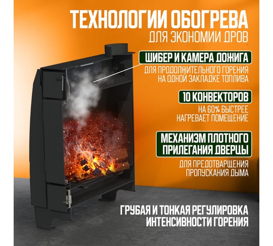 Отопительная печь ПЕЧЬМАСТЕР МАСТЕР 100 со стеклянной дверцей POMA-100GL
