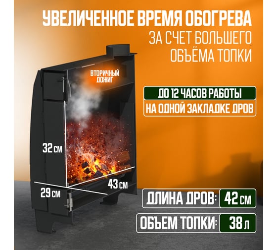 Отопительная печь ПЕЧЬМАСТЕР МАСТЕР 100 со стеклянной дверцей POMA-100GL
