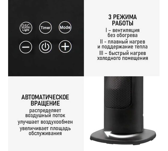 Тепловентилятор OBSIDIAN BS-FH2057A черный, керамический 41690