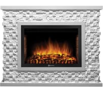Портал Firelight Quadro 25, камень песчаник античный белый, белая эмаль НС-1273967